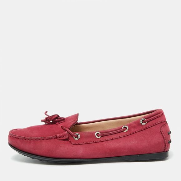 Tod´s Berry Pink Nubuck Leather Bow Gommino Driving Loafers Size 37.5,New Products : American Fashion Style Bags On Sale